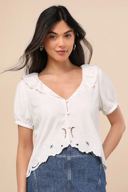 Briallen Ivory Embroidered Short Sleeve Top sold by Lulus