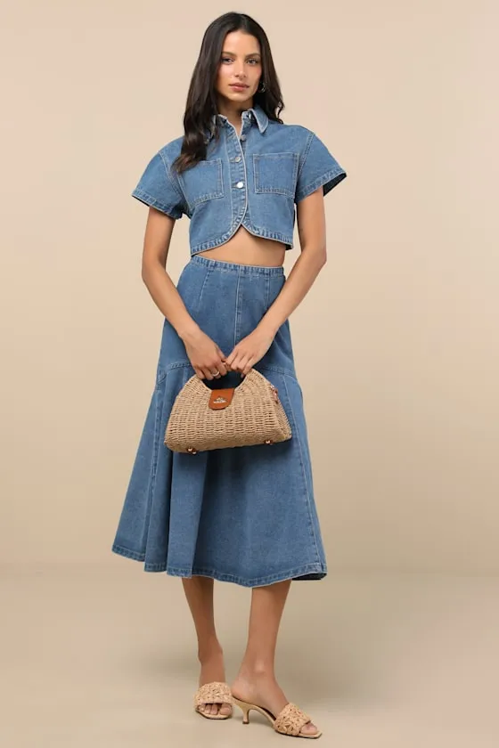 Nerea Medium Wash Denim Button-Front Crop Top sold by Lulus product image thumbnail 3