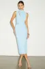 Kamara Light Blue Mesh Cutout Knotted Midi Dress sold by Lulus