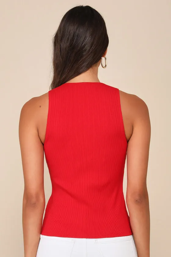 Trendy Endeavor Red Ribbed Notched Tank Top sold by Lulus product image thumbnail 3