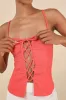 Annelie Coral Textured Knit Lace-Up Tank Top sold by Lulus