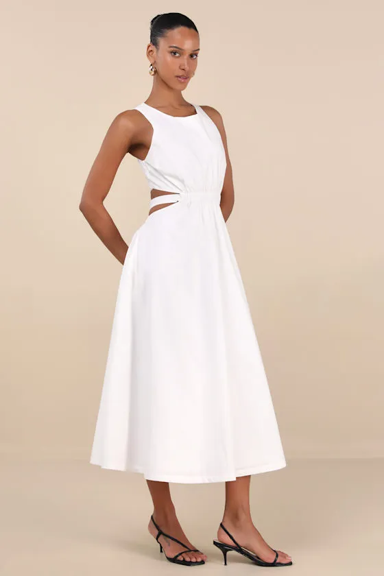 Kianne White Cutout Tie-Back Midi Dress sold by Lulus