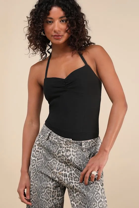 Amberlyn Black Halter Neck Bodysuit sold by Lulus