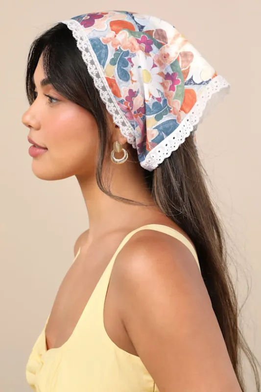 Elaina Multi Floral Lace Head Scarf sold by Lulus