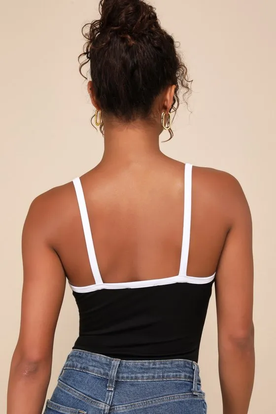 Trendy Inclination Black and White Sleeveless Cami Bodysuit sold by Lulus product image thumbnail 3