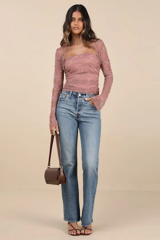 Davinia Dark Mauve Lace Tube Top and Shrug Set sold by Lulus product image thumbnail 4