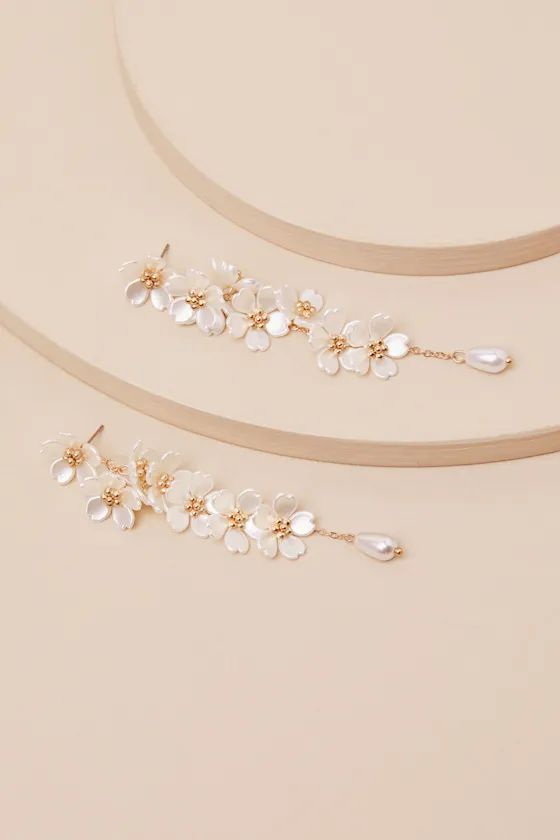 Angelisa White and Gold Flower Statement Earrings sold by Lulus product image thumbnail 2