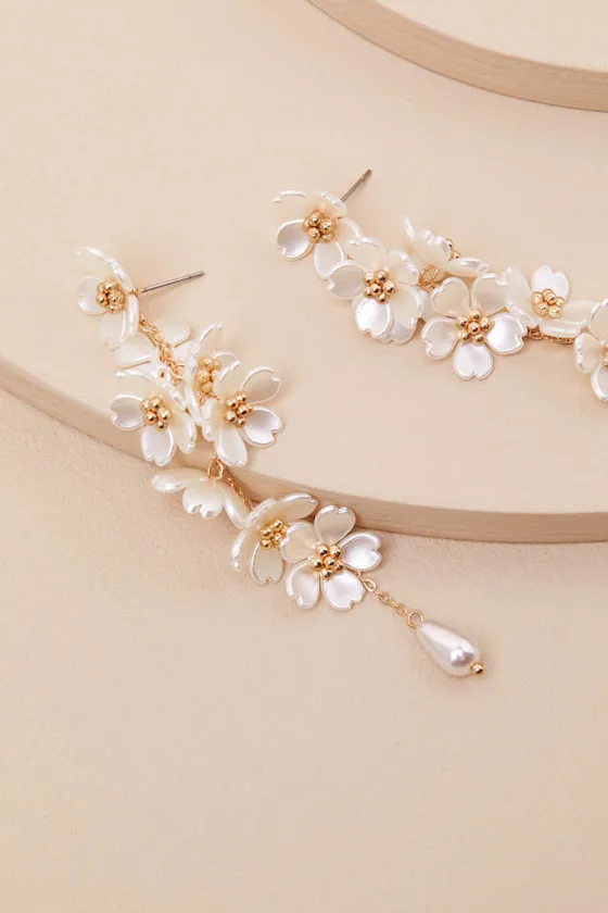 Angelisa White and Gold Flower Statement Earrings sold by Lulus product image thumbnail 3