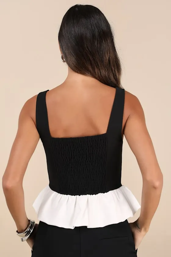 Zoja Black and White Peplum Bubble-Hem Tank Top sold by Lulus product image thumbnail 2