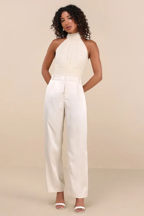 Pierina Cream Mesh Pearl Mock Neck Bodysuit sold by Lulus product image thumbnail 3
