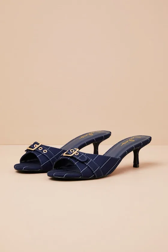 Vendela Navy Pinstriped Buckle Kitten Heel Slide Sandals sold by Lulus product image thumbnail 2