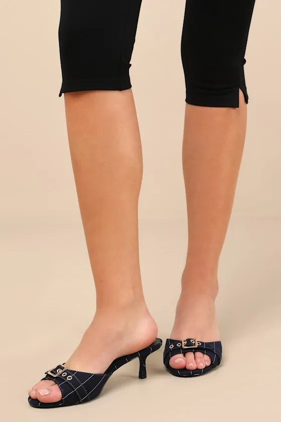 Vendela Navy Pinstriped Buckle Kitten Heel Slide Sandals sold by Lulus product image thumbnail 3