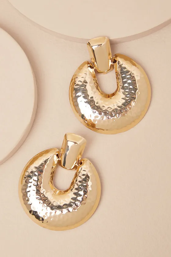 Pamela Gold Textured Statement Earrings sold by Lulus
