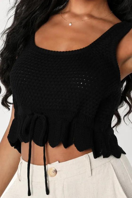 Total Frill Black Knit Drawstring Sweater Tank sold by Lulus product image thumbnail 4