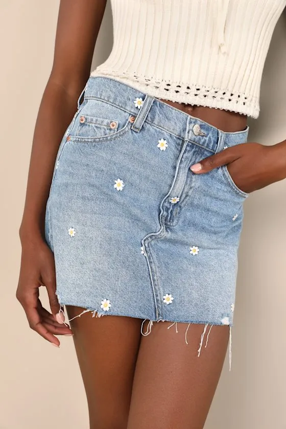 Malibu Light Wash Embroidered Denim Mini Skirt sold by Lulus product image thumbnail 2