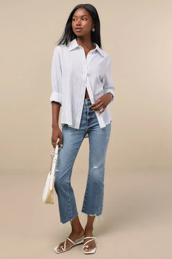 Shy Girl Medium Wash Distressed High-Rise Cropped Jeans sold by Lulus