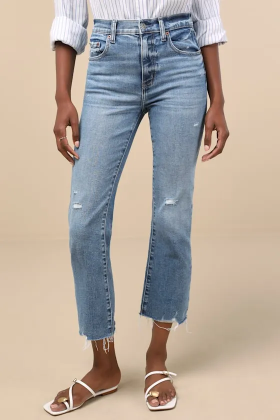 Shy Girl Medium Wash Distressed High-Rise Cropped Jeans sold by Lulus product image thumbnail 2