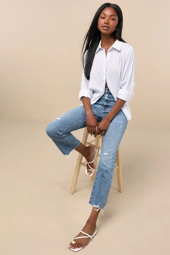 Shy Girl Medium Wash Distressed High-Rise Cropped Jeans sold by Lulus product image thumbnail 4