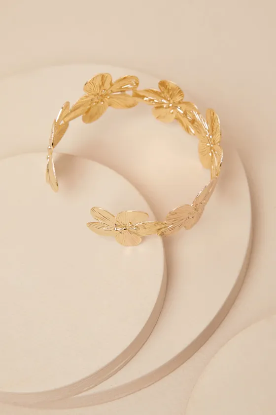 Sylas Gold Flower Cuff Bracelet sold by Lulus product image thumbnail 4