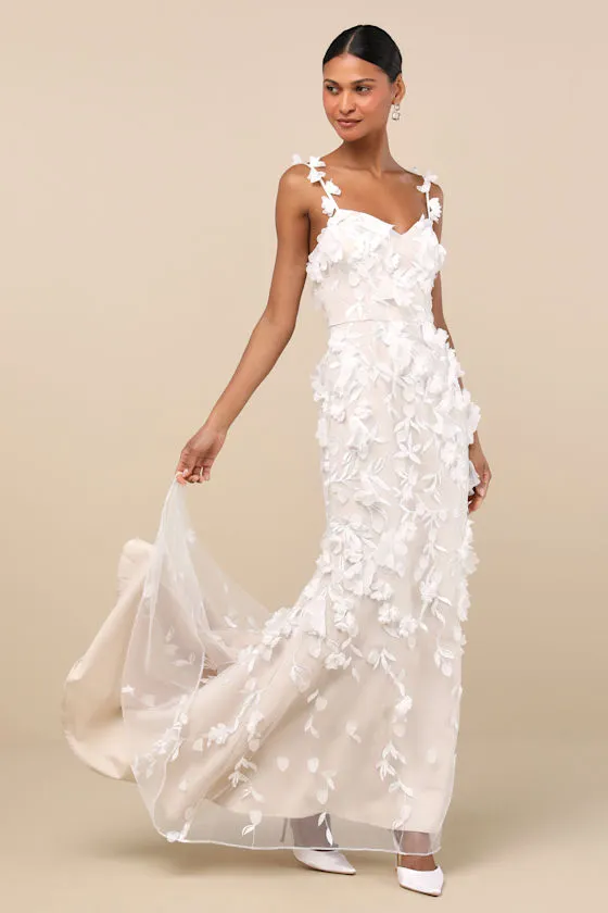 Kore White and Beige 3D Floral Mermaid Maxi Dress sold by Lulus product image thumbnail 2