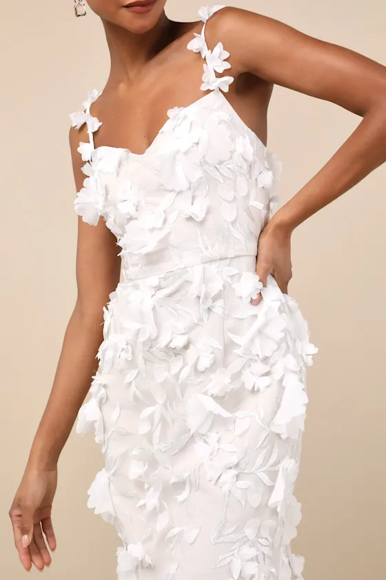 Kore White and Beige 3D Floral Mermaid Maxi Dress sold by Lulus product image thumbnail 3