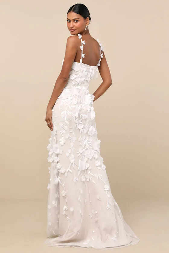 Kore White and Beige 3D Floral Mermaid Maxi Dress sold by Lulus product image thumbnail 4