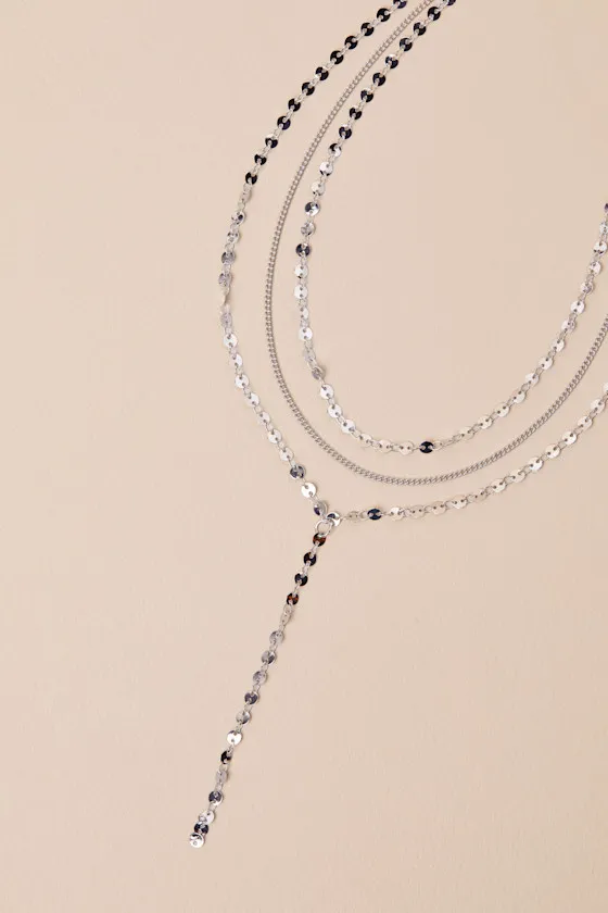 Elita Silver Lariat Layered Necklace sold by Lulus product image thumbnail 3