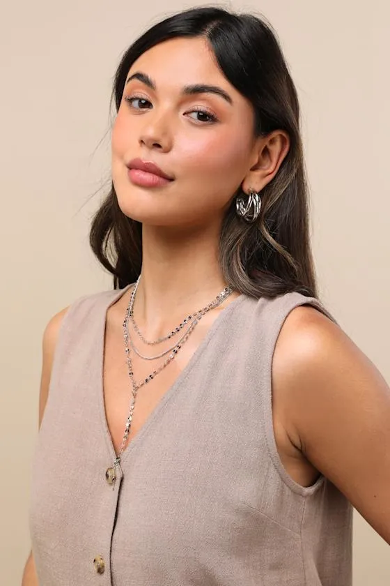 Elita Silver Lariat Layered Necklace sold by Lulus product image thumbnail 4