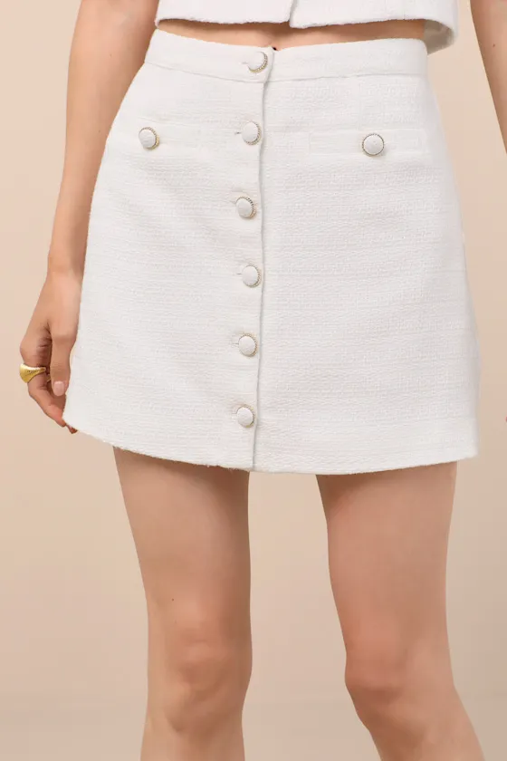 Monique White Tweed Button-Front Mini Skirt sold by Lulus product image thumbnail 3