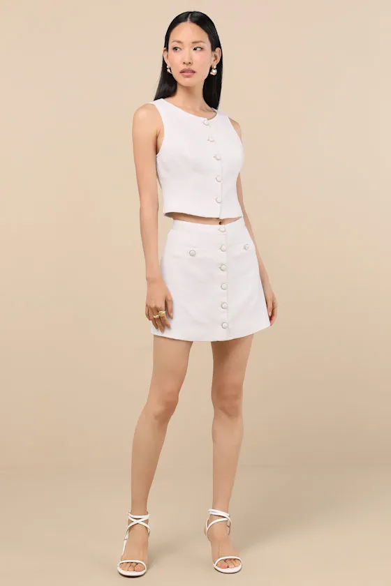 Monique White Tweed Button-Front Mini Skirt sold by Lulus product image thumbnail 4