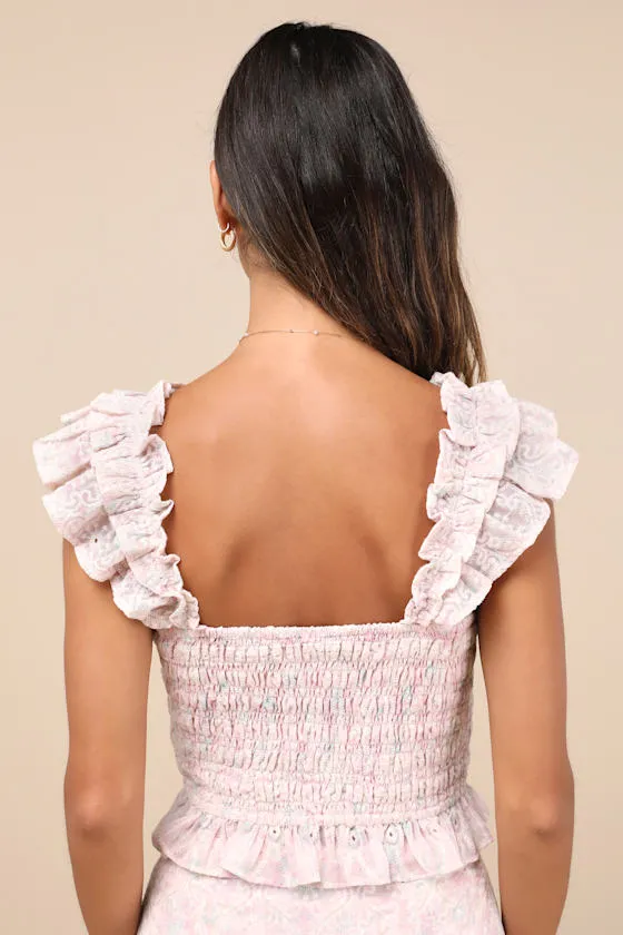Haddie Light Pink Embroidered Smocked Crop Top sold by Lulus product image thumbnail 2