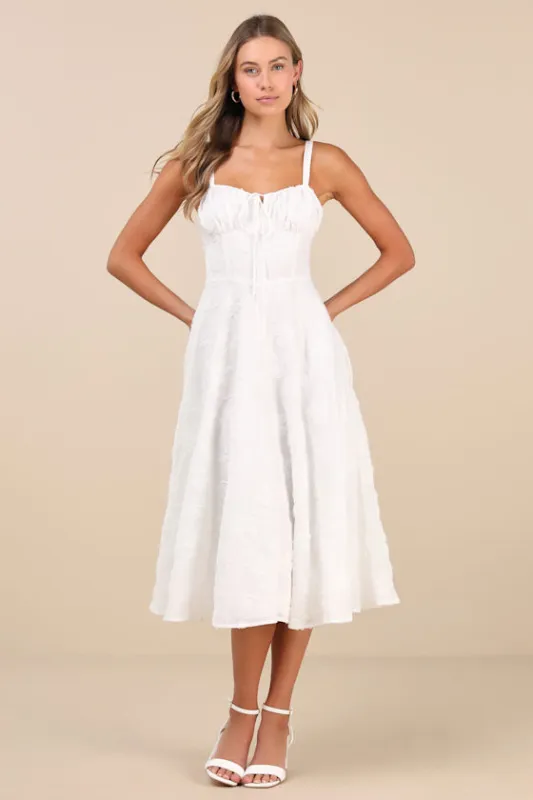 Darling Confidence Ivory Rosette Bustier Lace-Up Midi Dress sold by Lulus