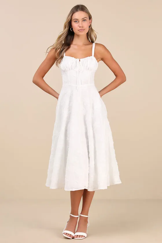 Darling Confidence Ivory Rosette Bustier Lace-Up Midi Dress sold by Lulus