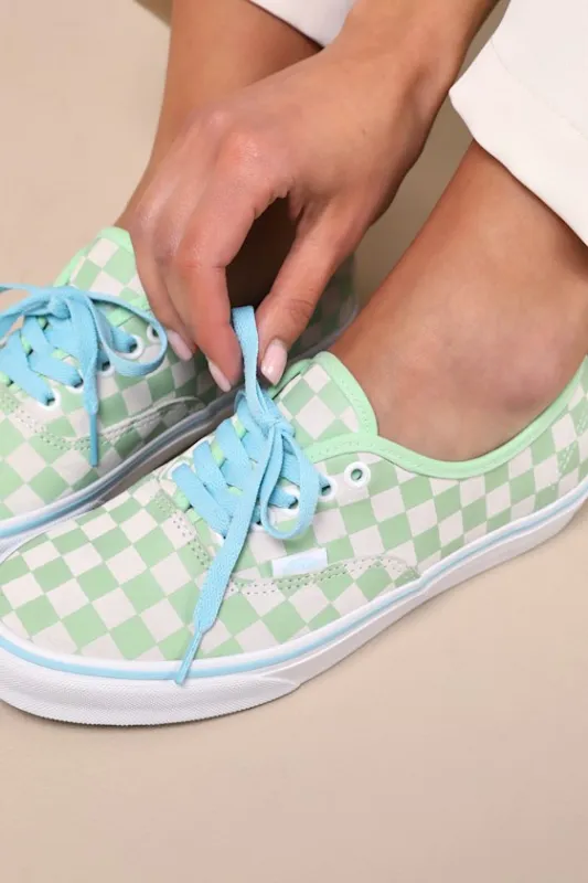 Authentic Checkerboard Pistachio Green Lace-Up Sneakers sold by Lulus