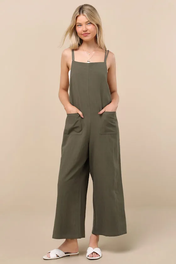 Claudie Sage Linen Sleeveless Cropped Jumpsuit sold by Lulus