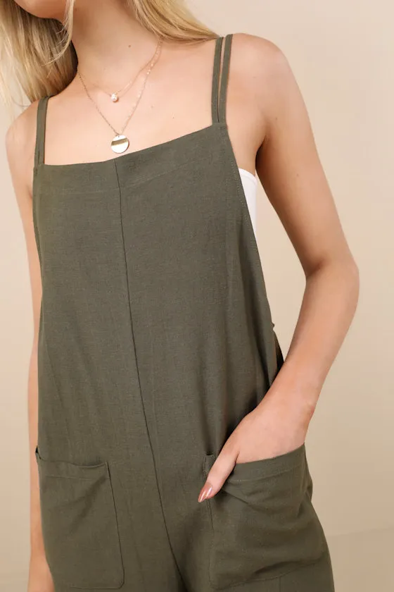 Claudie Sage Linen Sleeveless Cropped Jumpsuit sold by Lulus product image thumbnail 2