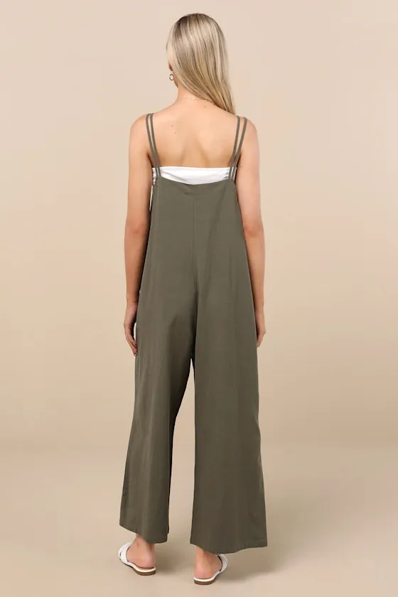 Claudie Sage Linen Sleeveless Cropped Jumpsuit sold by Lulus product image thumbnail 3