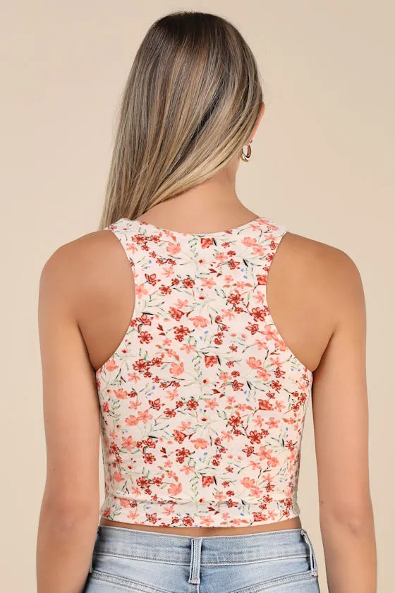 Feel Like Dancing Cream Multi Floral Print Crop Top sold by Lulus product image thumbnail 4
