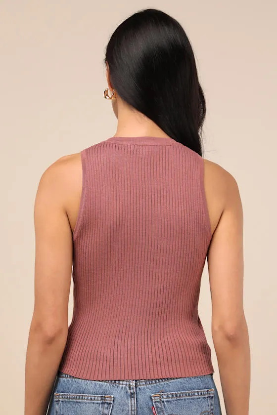 Conceptually Chic Rust Brown Ribbed Knit Button-Front Tank Top sold by Lulus product image thumbnail 3