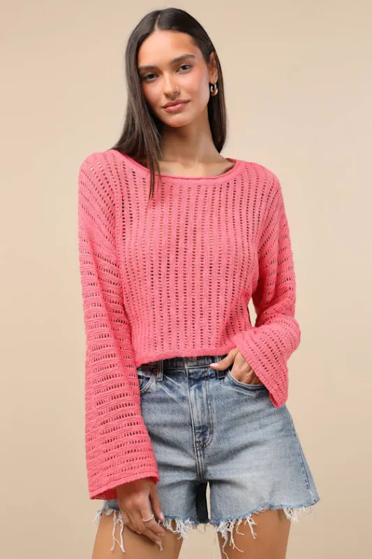 Minna Hot Pink Open Knit Dolman Sleeve Sweater sold by Lulus