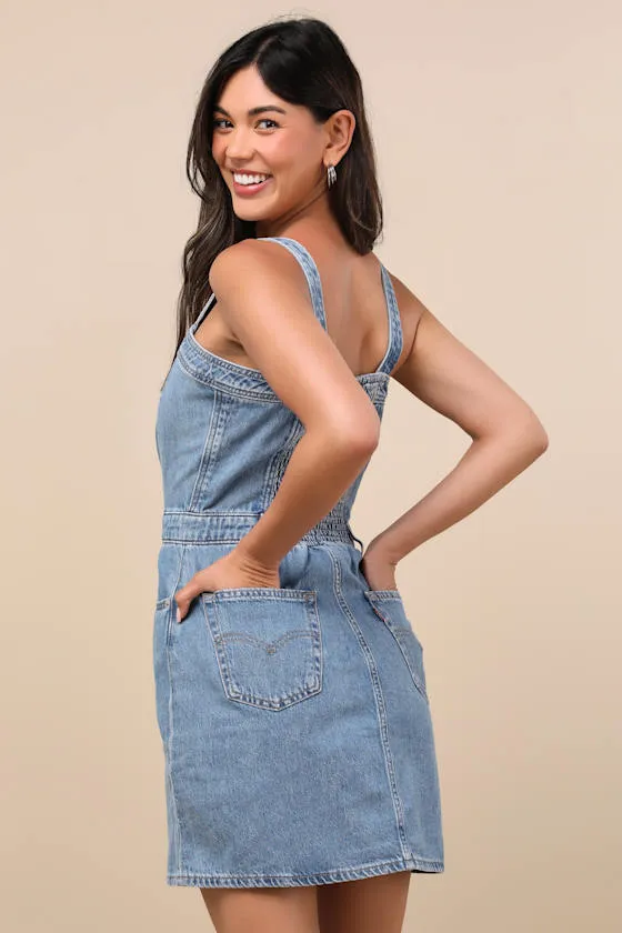 Iconic Medium Wash Denim Button-Up Mini Dress sold by Lulus product image thumbnail 2