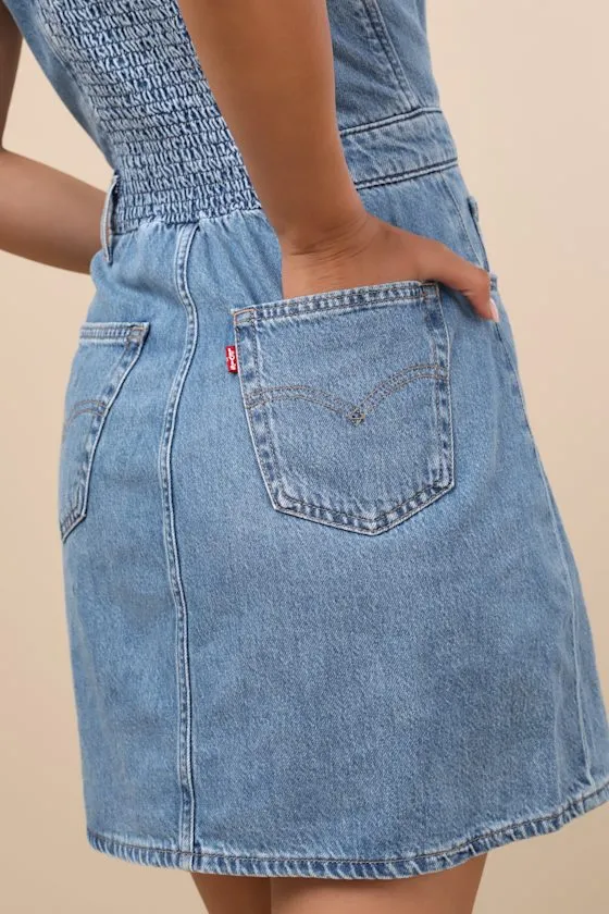 Iconic Medium Wash Denim Button-Up Mini Dress sold by Lulus product image thumbnail 4