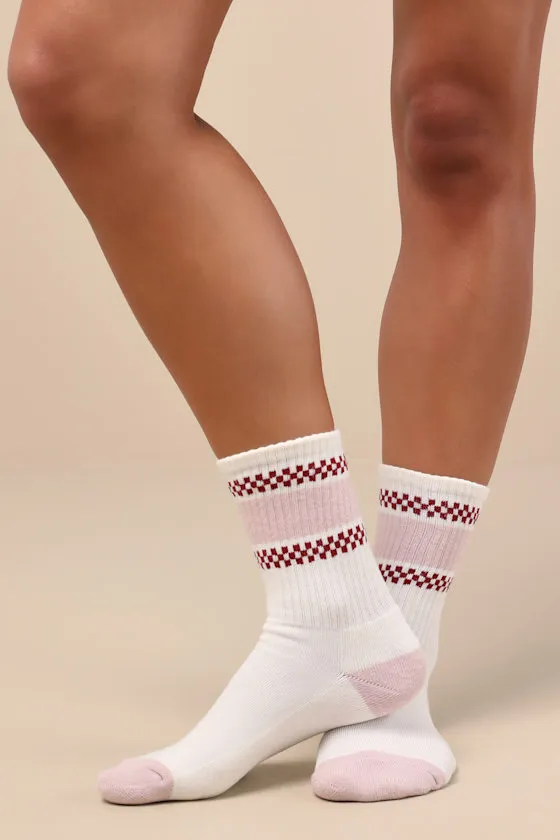 Checker White and Rose Pink Flag Crew Socks sold by Lulus