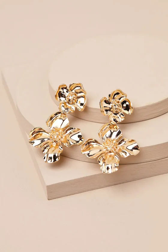 Kimora Gold Flower Statement Earrings sold by Lulus