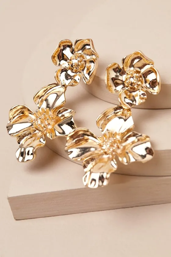 Kimora Gold Flower Statement Earrings sold by Lulus product image thumbnail 2