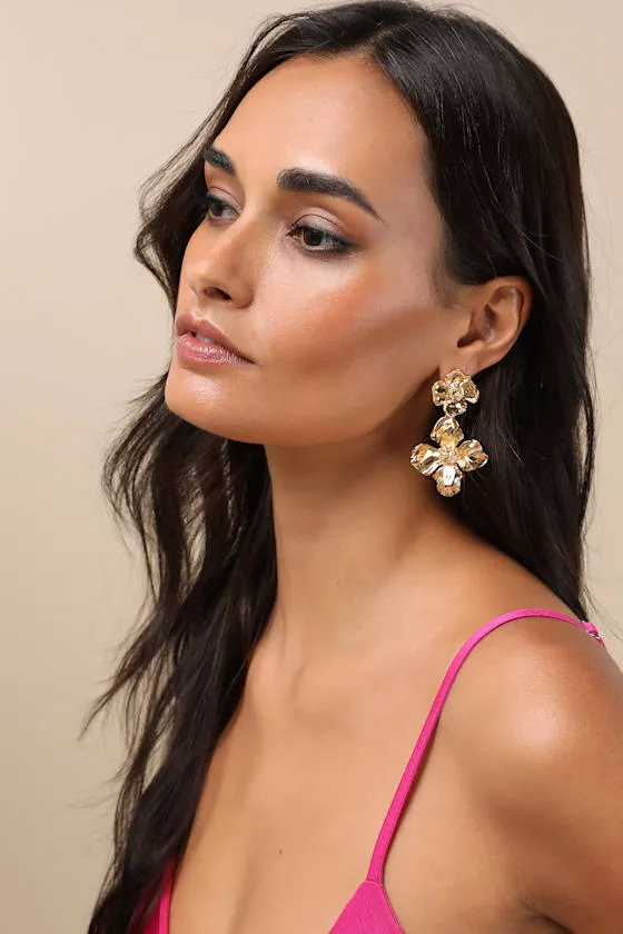 Kimora Gold Flower Statement Earrings sold by Lulus product image thumbnail 3