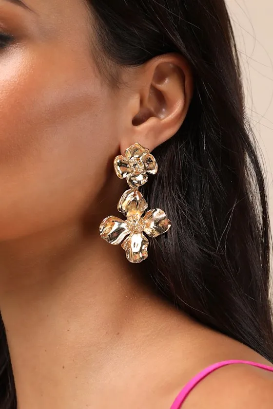Kimora Gold Flower Statement Earrings sold by Lulus product image thumbnail 4