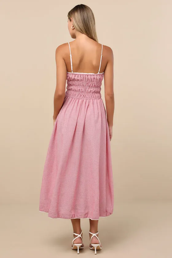 Thomas Red Gingham Smocked Sleeveless Midi Dress sold by Lulus product image thumbnail 3