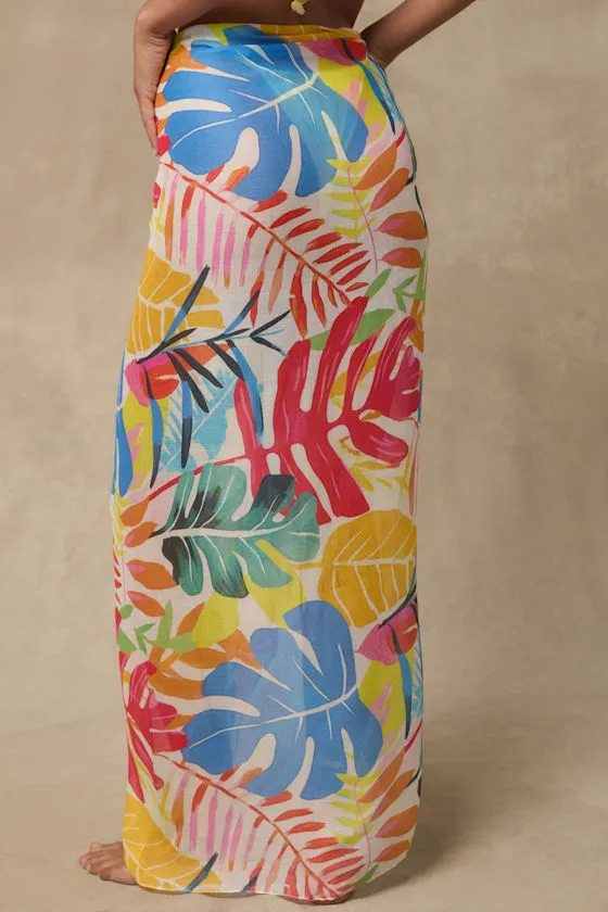 Nauru Beige Multi Tropical Print Scarf sold by Lulus product image thumbnail 2