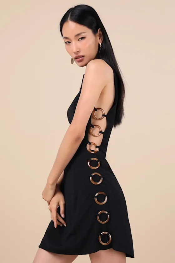 Decidedly Summery Black Cutout Sleeveless O-Ring Mini Dress sold by Lulus product image thumbnail 3